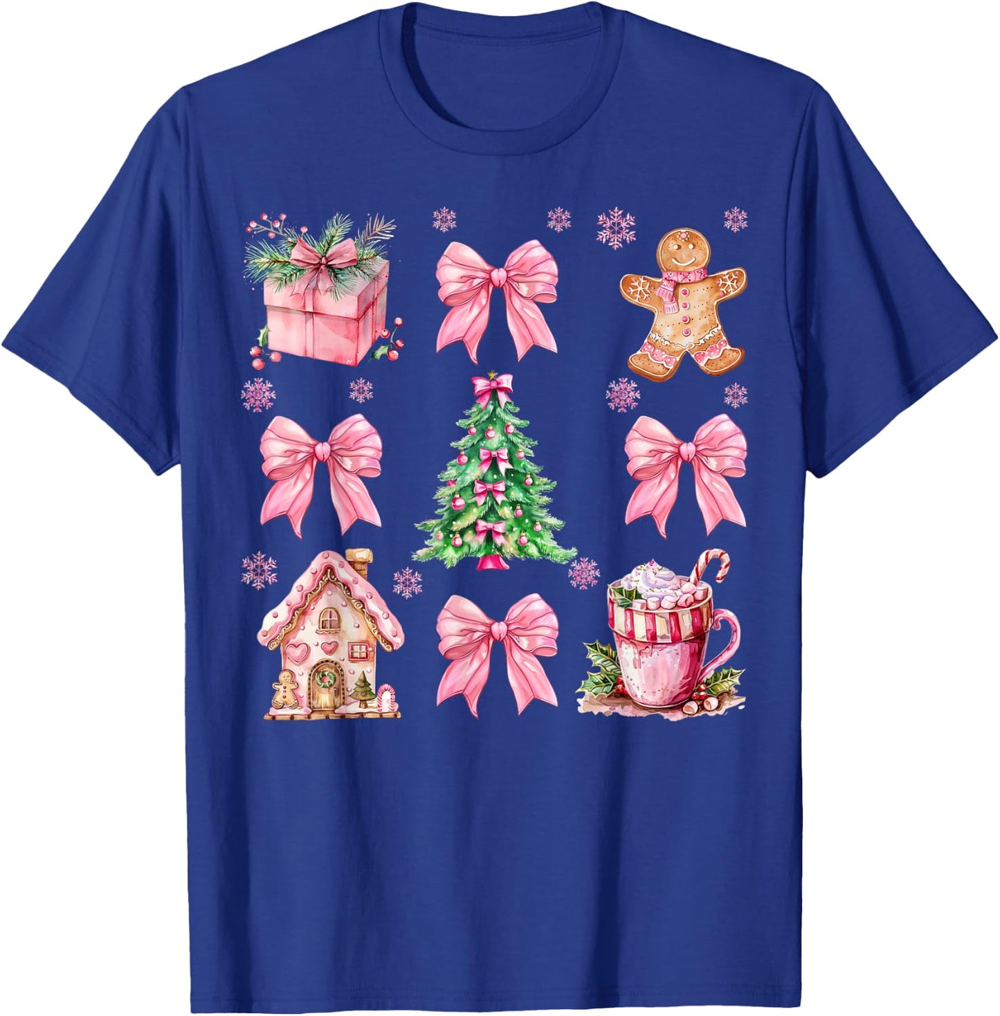 Christmas Coquette Bow Pink Gingerbread Xmas Girls Holiday T-Shirt - T-Shirt | Royal