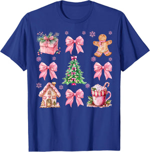Christmas Coquette Bow Pink Gingerbread Xmas Girls Holiday T-Shirt - T-Shirt | Royal