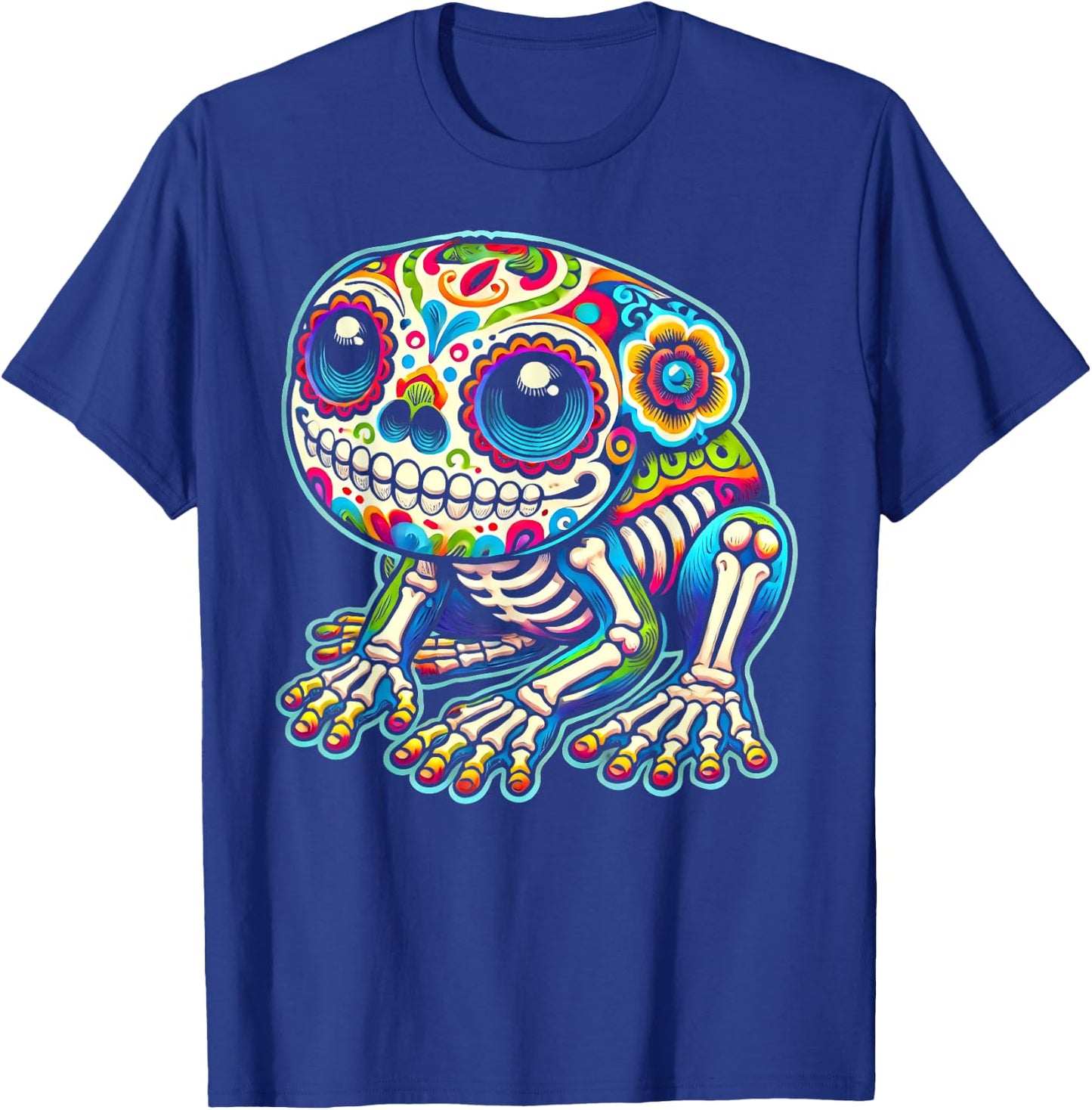 Cute Sugar Skull Frog Day of the Dead Colorful Skeleton Art T-Shirt - T-Shirt | Royal