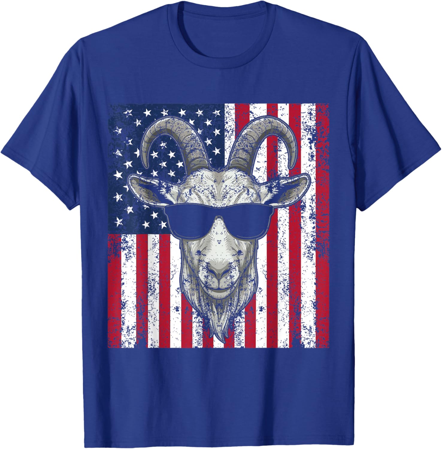 USA American Flag Patriotic Goat Sunglasses Graphic T-Shirt - T-Shirt | Royal
