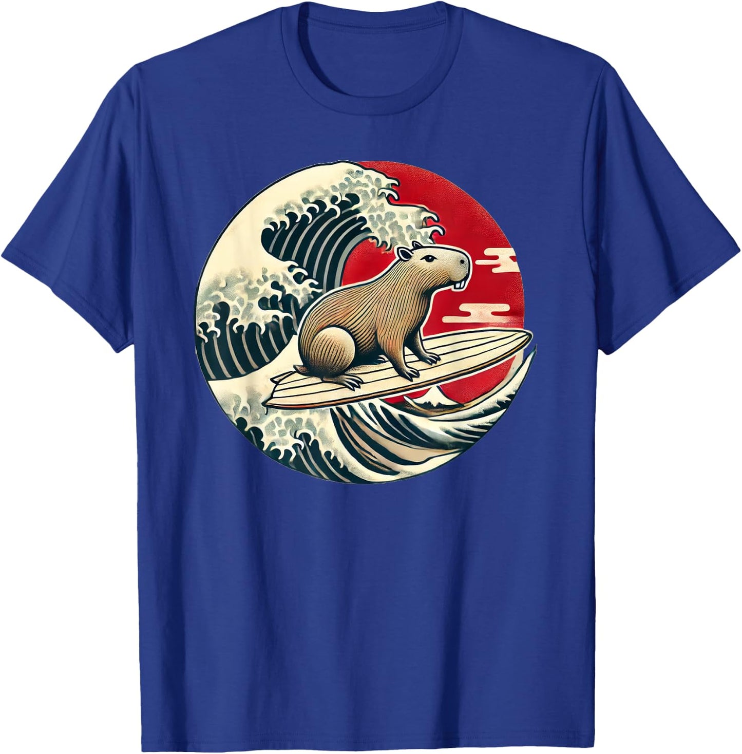 Capybara Japanese Kanagawa Wave Surfing T-Shirt - T-Shirt | Royal