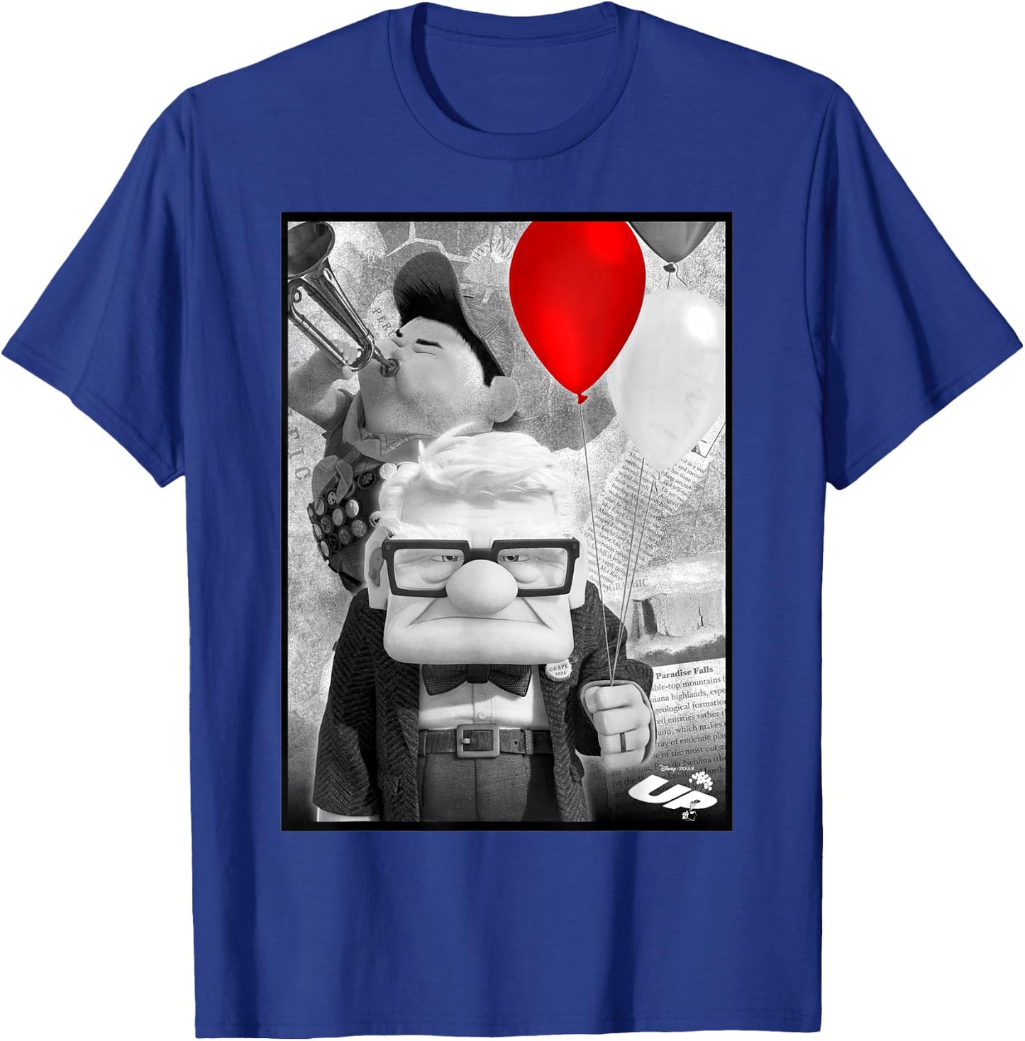 Disney Pixar Up Carl & Russell Vintage Retro Trumpet Picture T-Shirt - T-Shirt | Royal