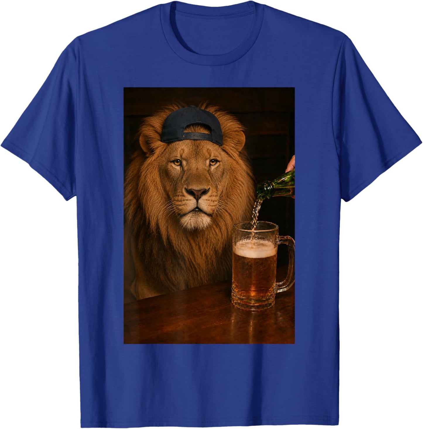 Lion Drinking Beer Drinker Wild Animal Funny Meme Humor T-Shirt - T-Shirt | Royal