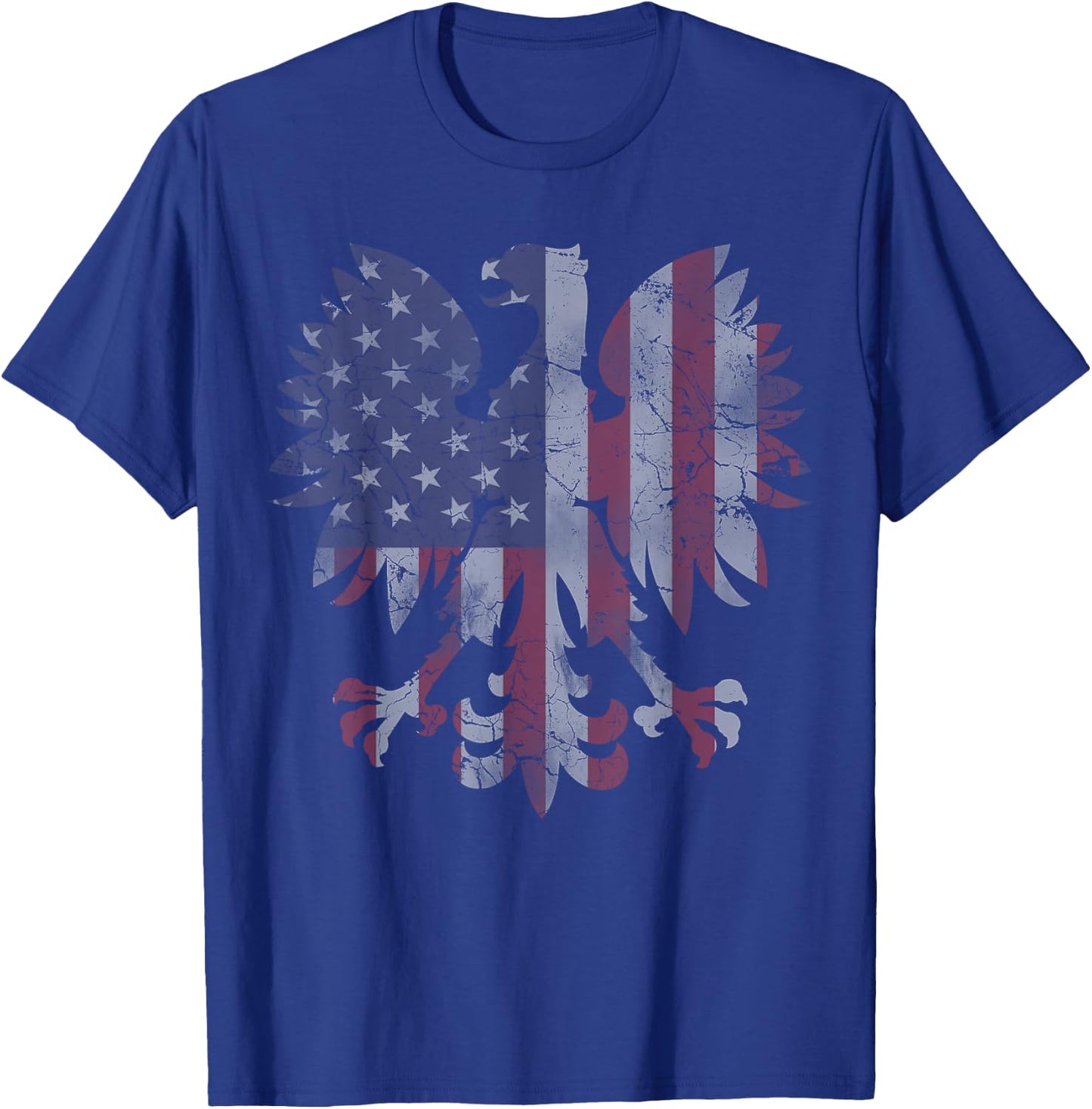 Retro Fade Polish American Flag Eagle Heritage Men Women T-Shirt - T-Shirt | Royal