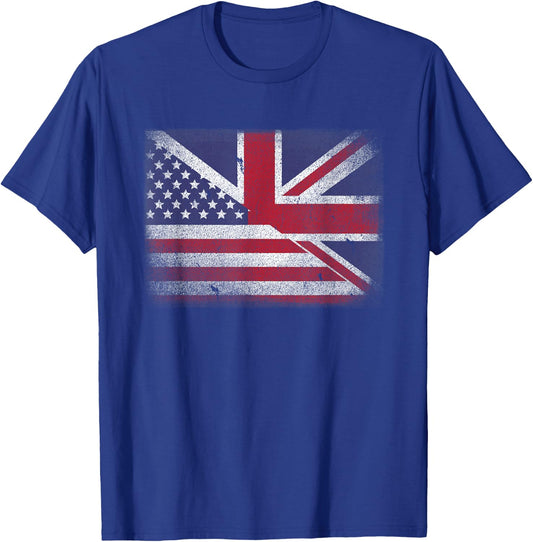 Vintage Half American Half British Flag Great Britain USA T-Shirt - T-Shirt | Royal