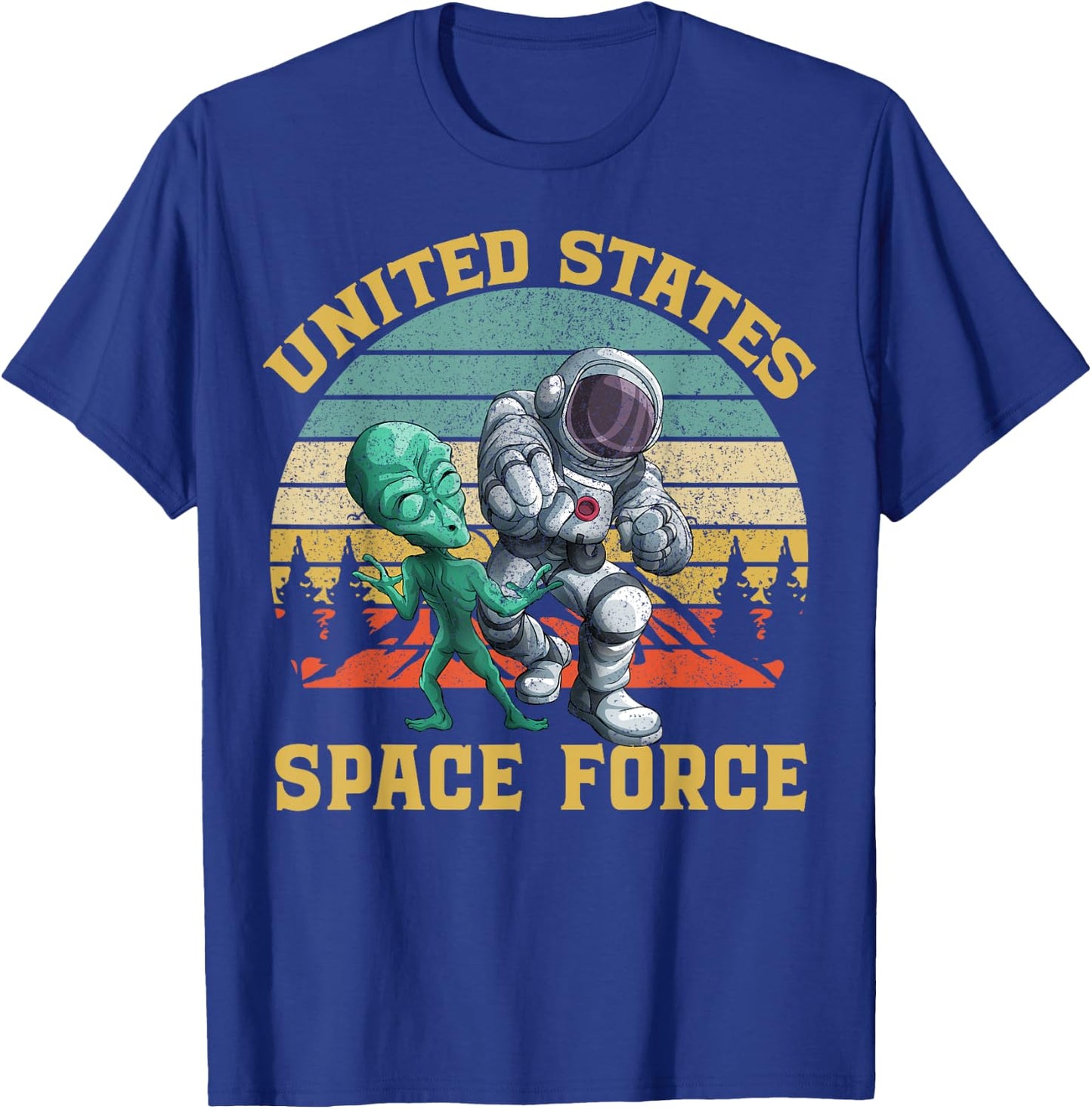 Retro US Space Force Graphic Vintage Sunset Alien Punch Gift T-Shirt - T-Shirt | Royal