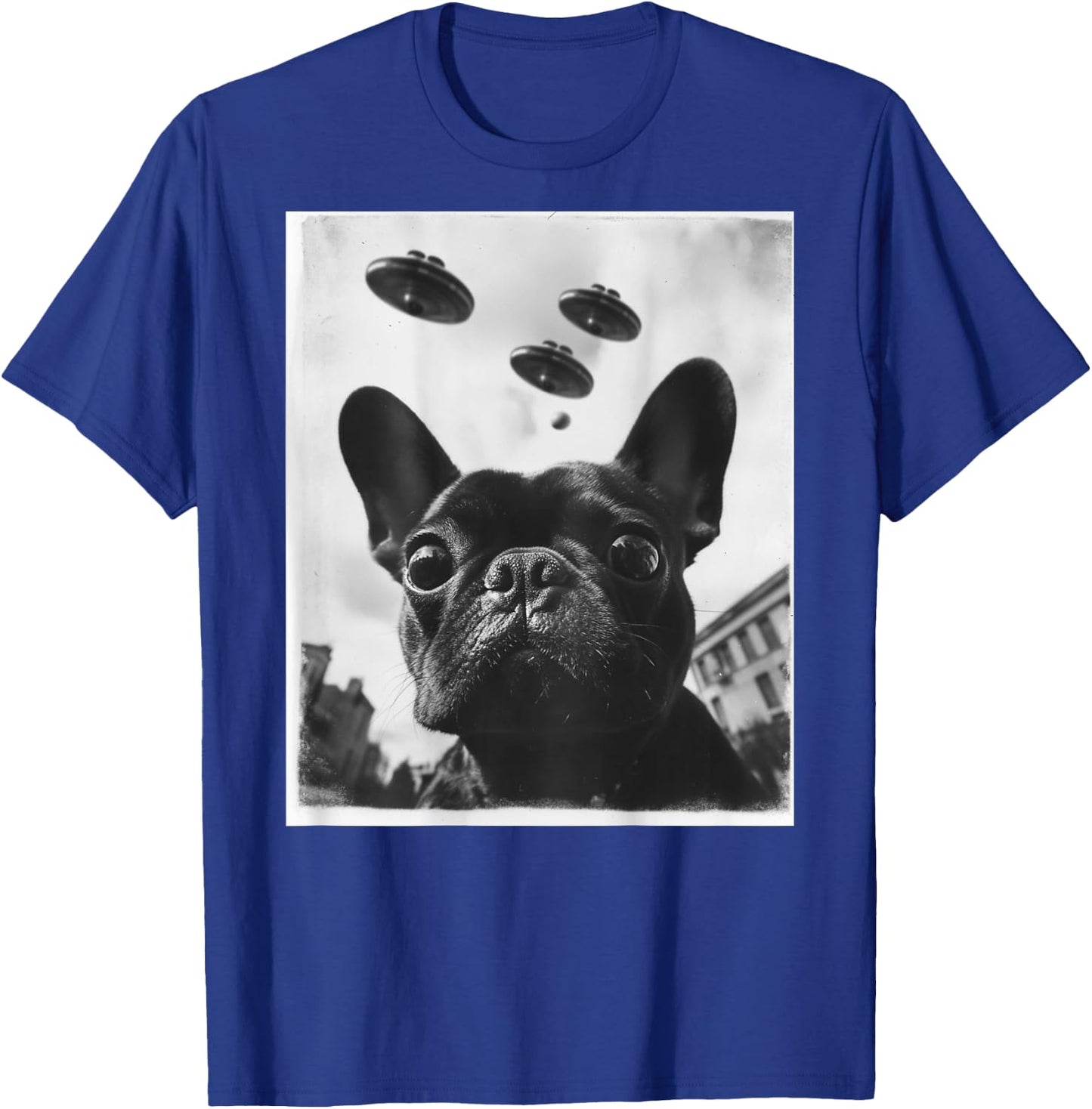 Funny graphic French Bulldog Frenchie UFO Alien Funny weird T-Shirt - T-Shirt | Royal