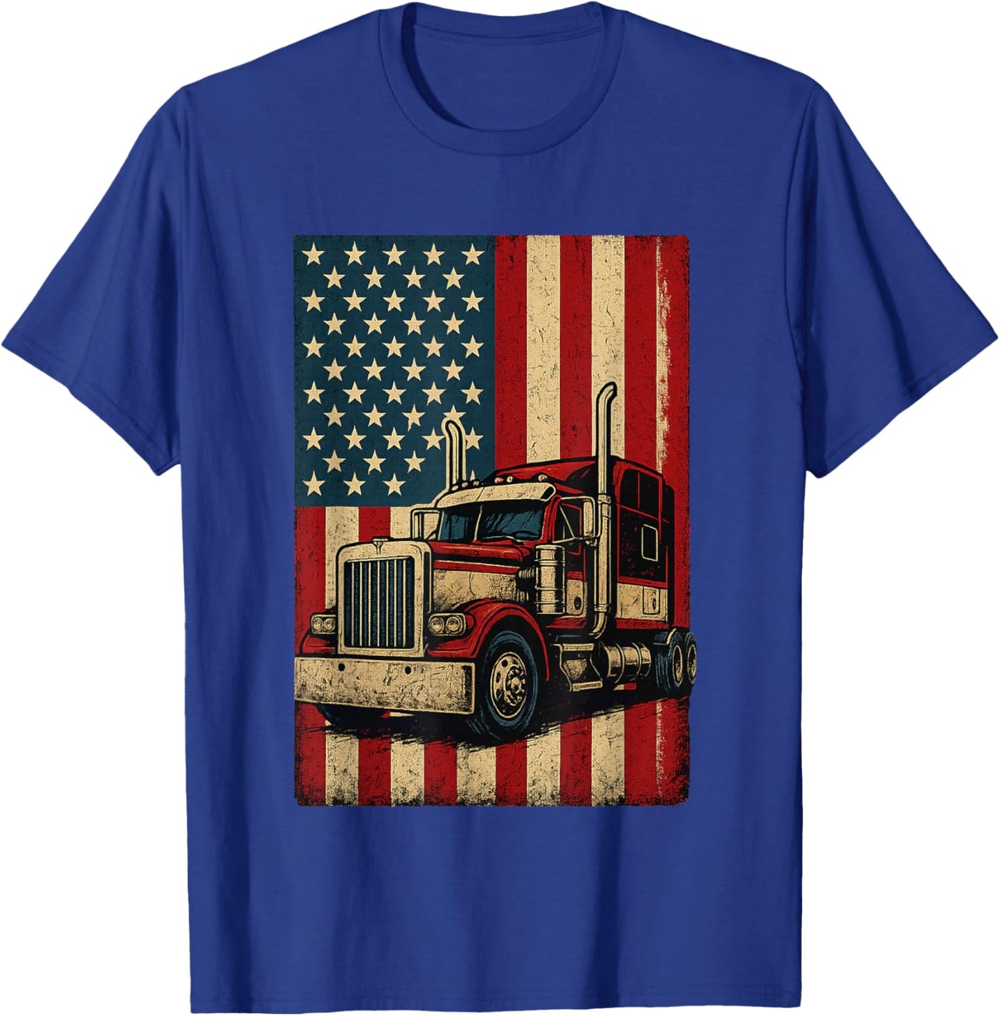 Truck Driver USA Flag Patriotic Trucker T-Shirt - T-Shirt | Royal