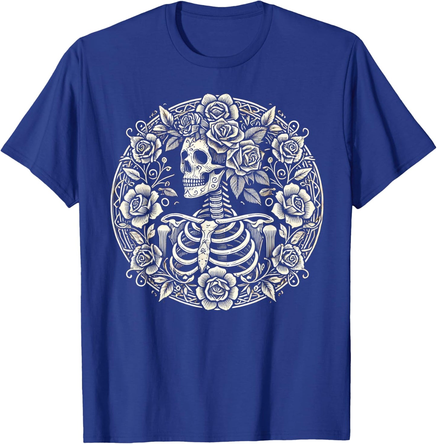 Floral Skeleton Flowers Goth Occult Death Dark Aesthetic T-Shirt - T-Shirt | Royal