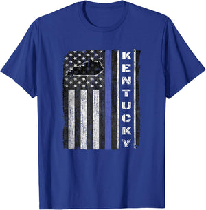 Kentucky Thin Blue Line Police Week USA Flag Gift Dad Cop T-Shirt - T-Shirt | Royal