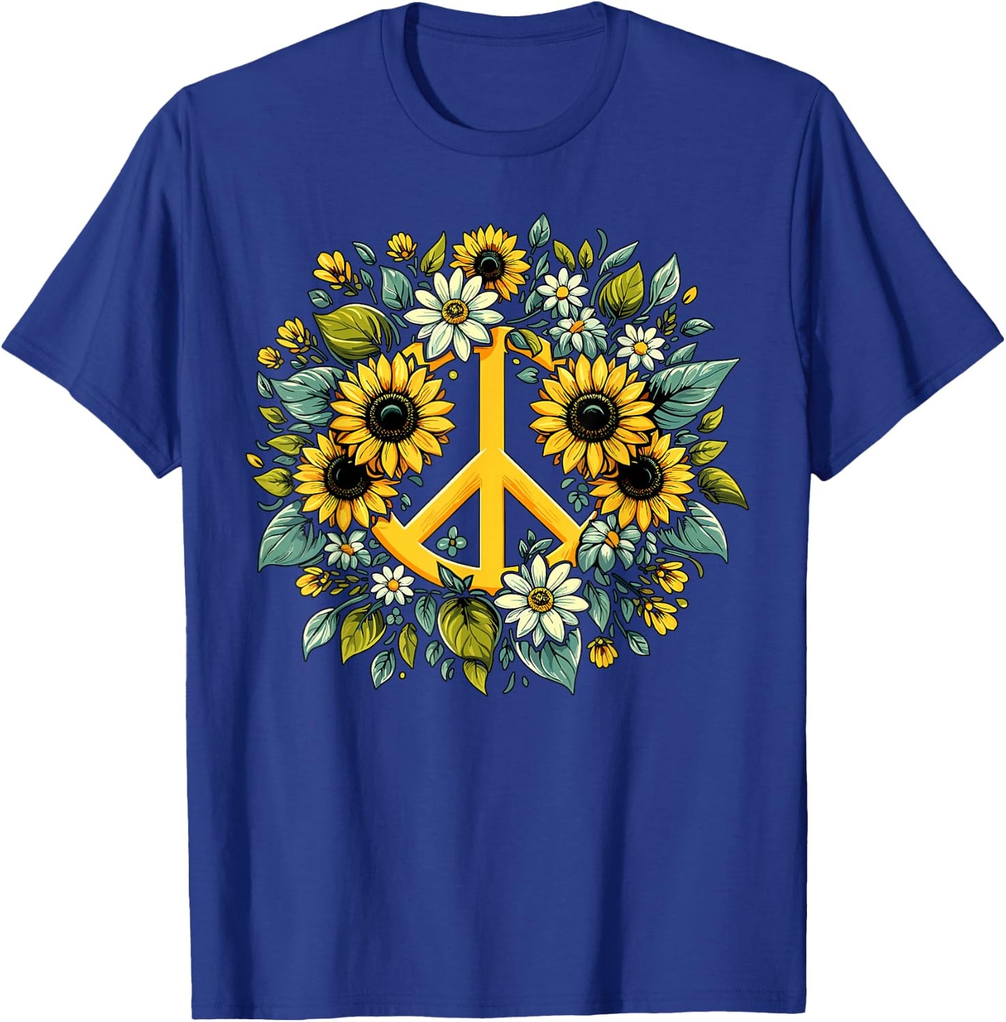 Hippie Peace Sign Flower Sunflower T-Shirt - T-Shirt | Royal
