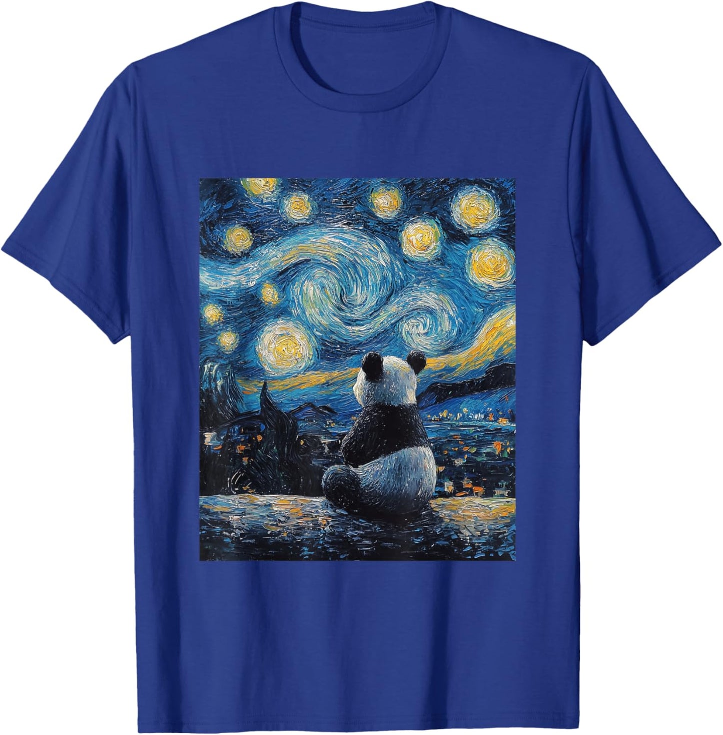 Cute Panda Bear - Van Gogh Style - Starry Night Graphic T-Shirt - T-Shirt | Royal