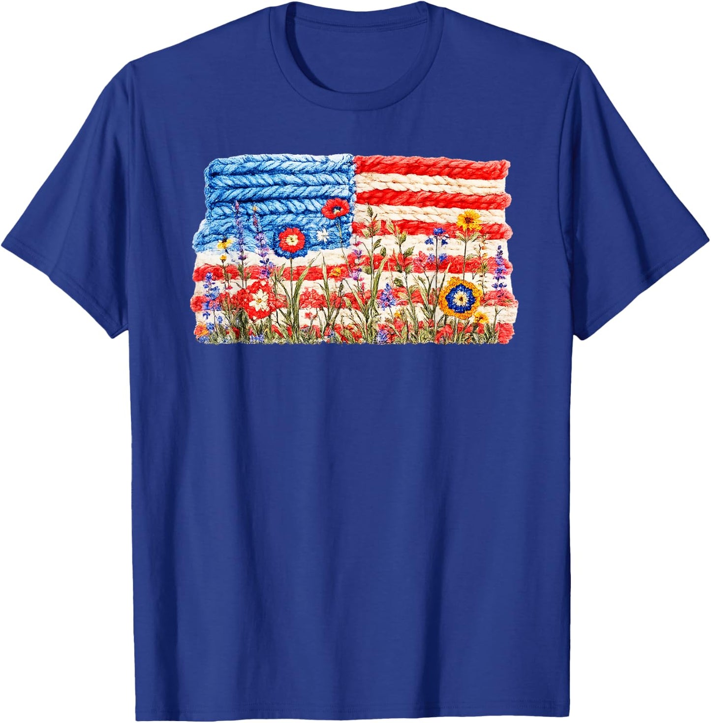 Flowers Stripes Skeins Funny Crochet USA Flag Wildflowers T-Shirt - T-Shirt | Royal