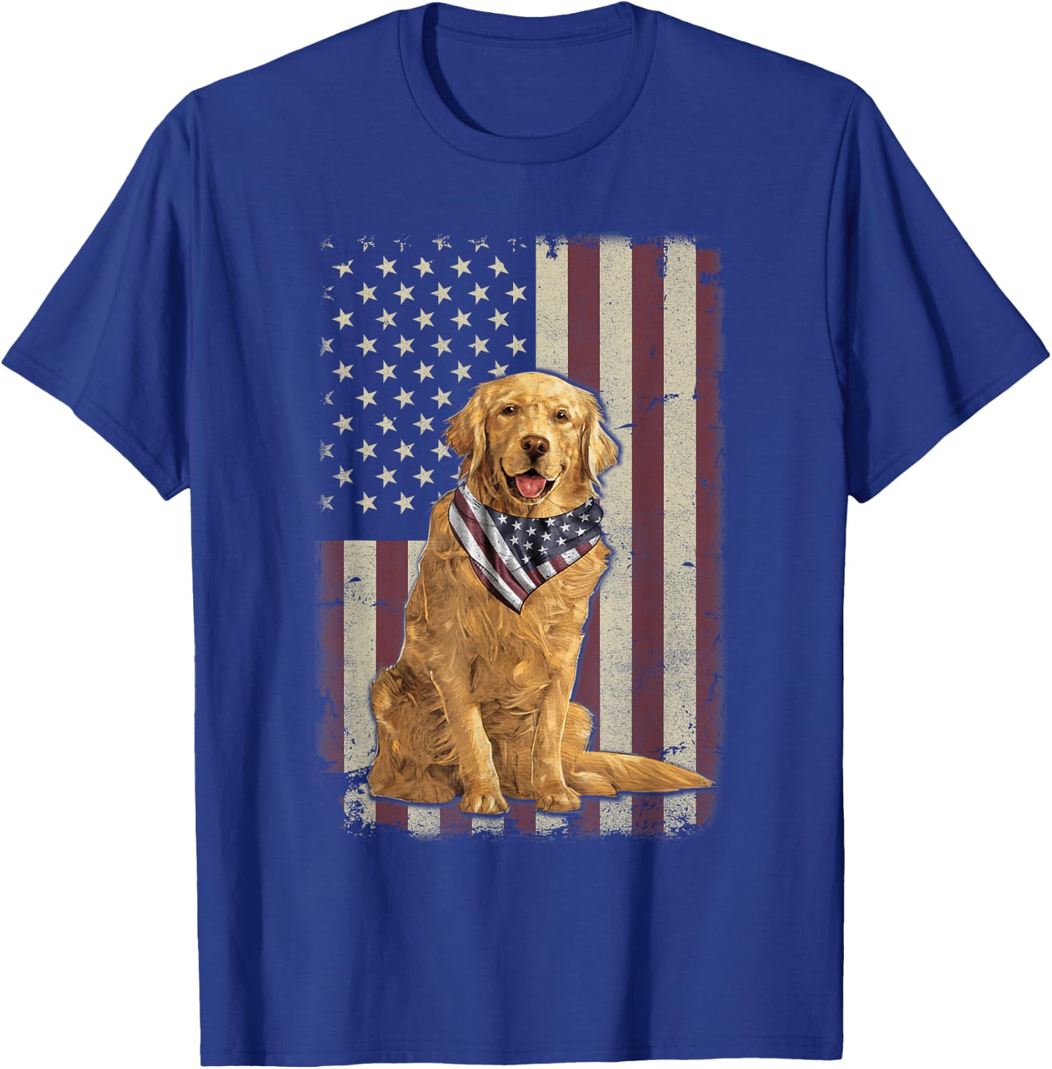 Golden Retriever American Flag Bandana 4th of July T-Shirt - T-Shirt | Royal