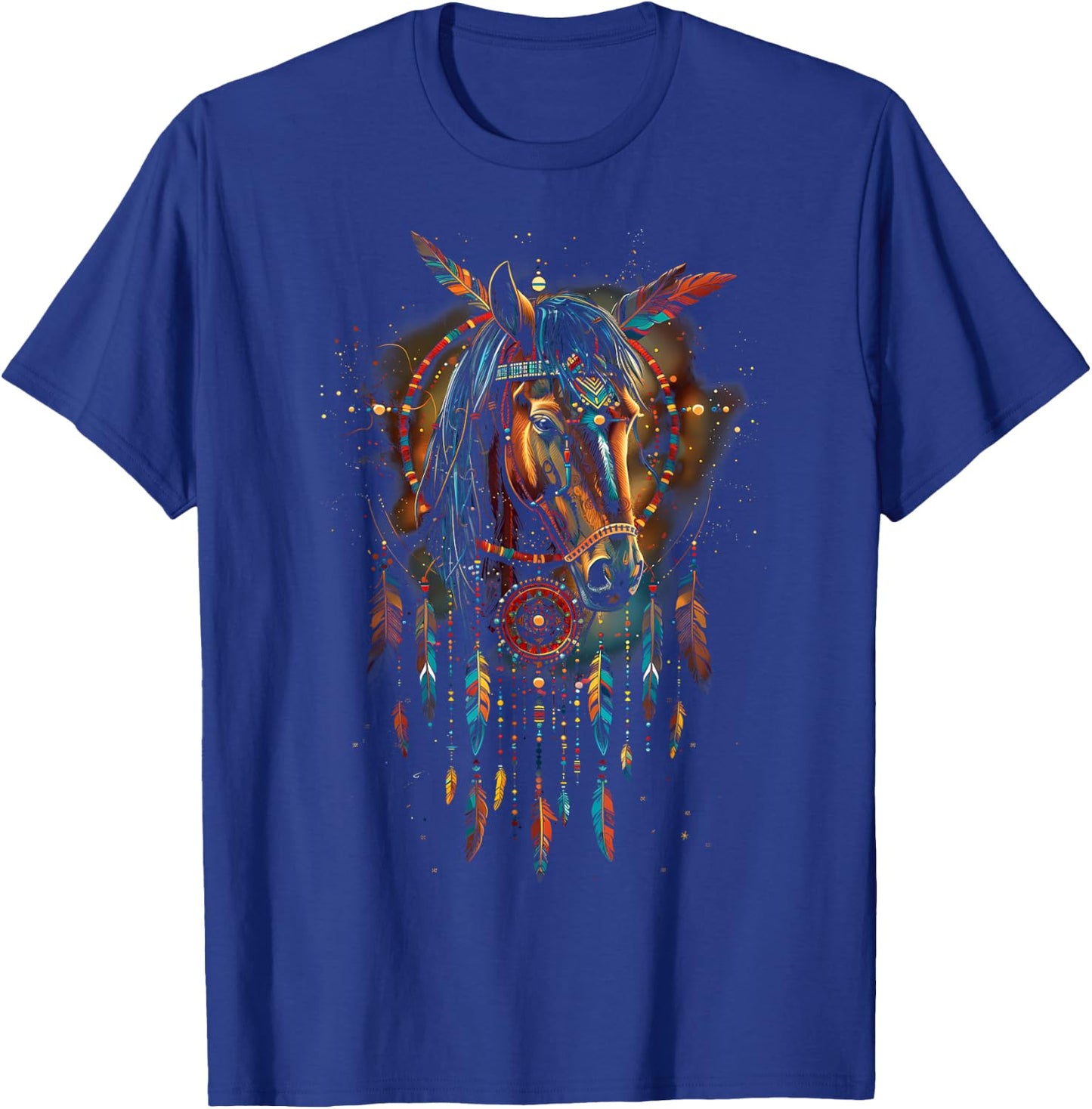 Horse Dreamcatcher Native American Indian Feathers Arts T-Shirt - T-Shirt | Royal