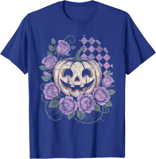 Pumpkin with Purple Roses Pastel Gothic Halloween T-Shirt - T-Shirt | Royal