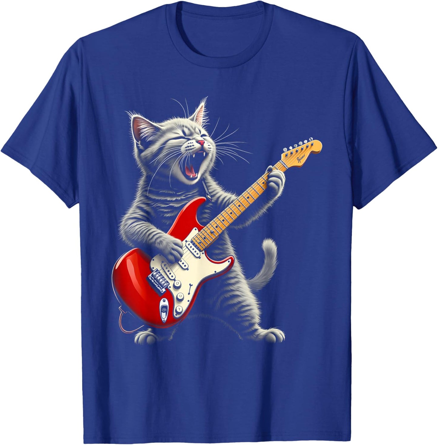 Funny Rock Star Cat Playing Guitar T-Shirt - T-Shirt | Royal