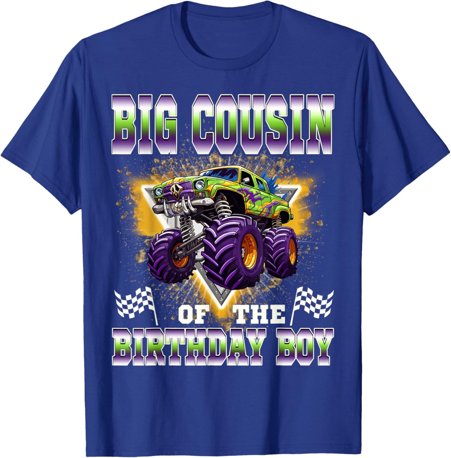 Big Cousin of The Birthday Boy Monster Truck Birthday Family T-Shirt - T-Shirt | Royal