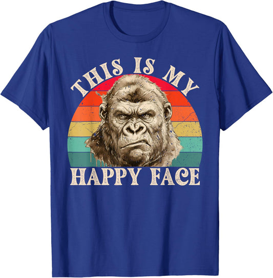 Funny Gorilla This is My Happy Face Sarcastic Grumpy Humor T-Shirt - T-Shirt | Royal