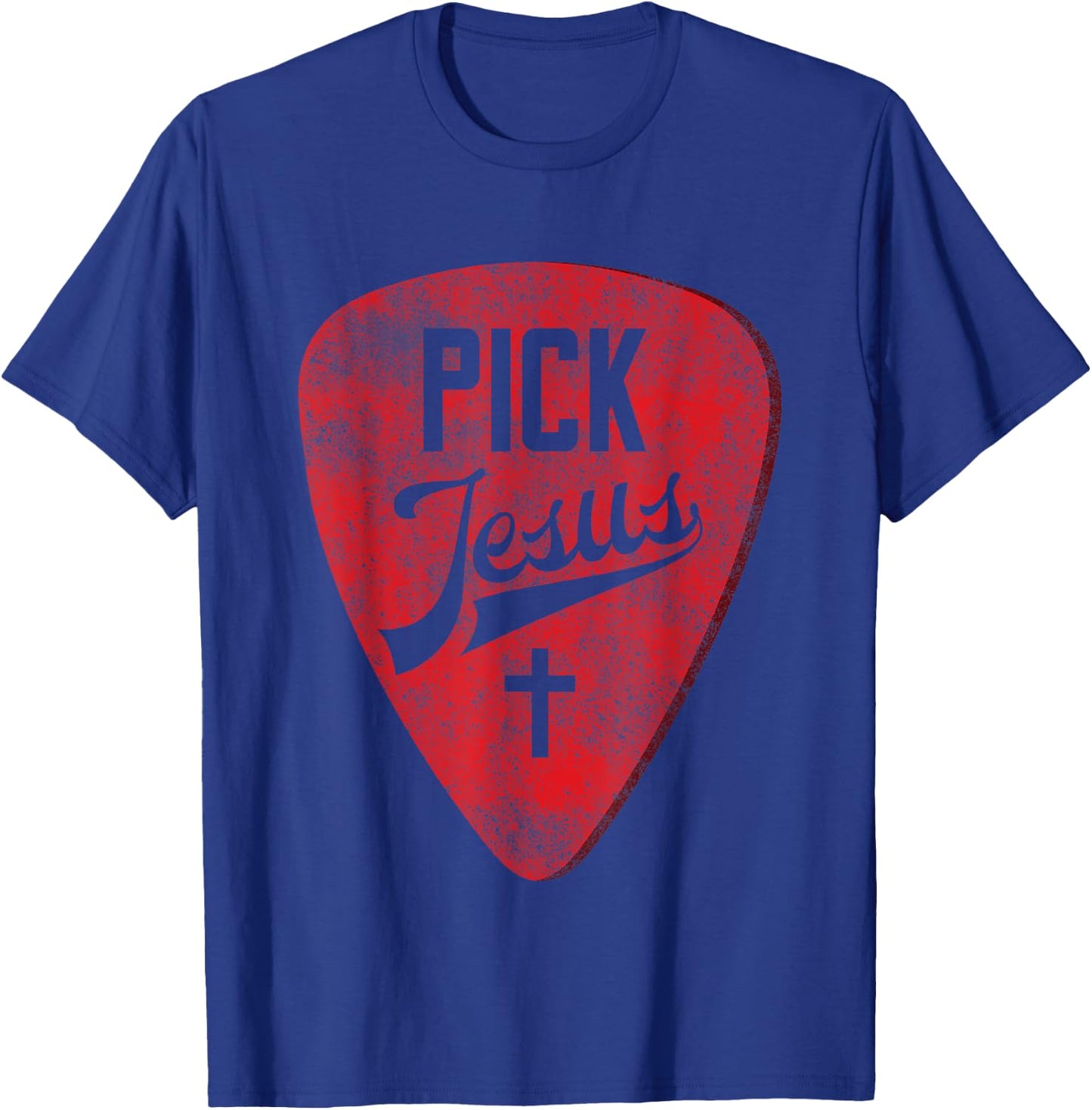 Pick Jesus - Christian Music Pastor Guitar Red Pick T-Shirt - T-Shirt | Royal