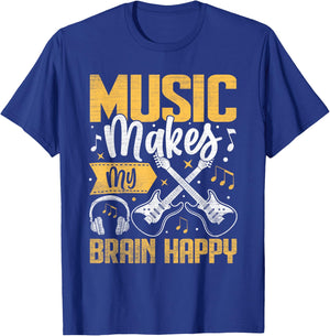 Music Makes My Brain Happy Melody Joy T-Shirt - T-Shirt | Royal