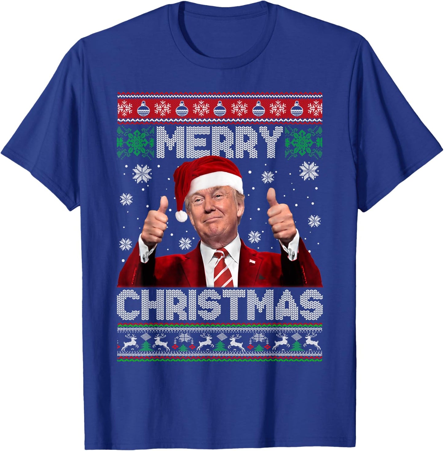 Merry Christmas Donald Trump Santa Family Xmas Ugly Sweater T-Shirt - T-Shirt | Royal