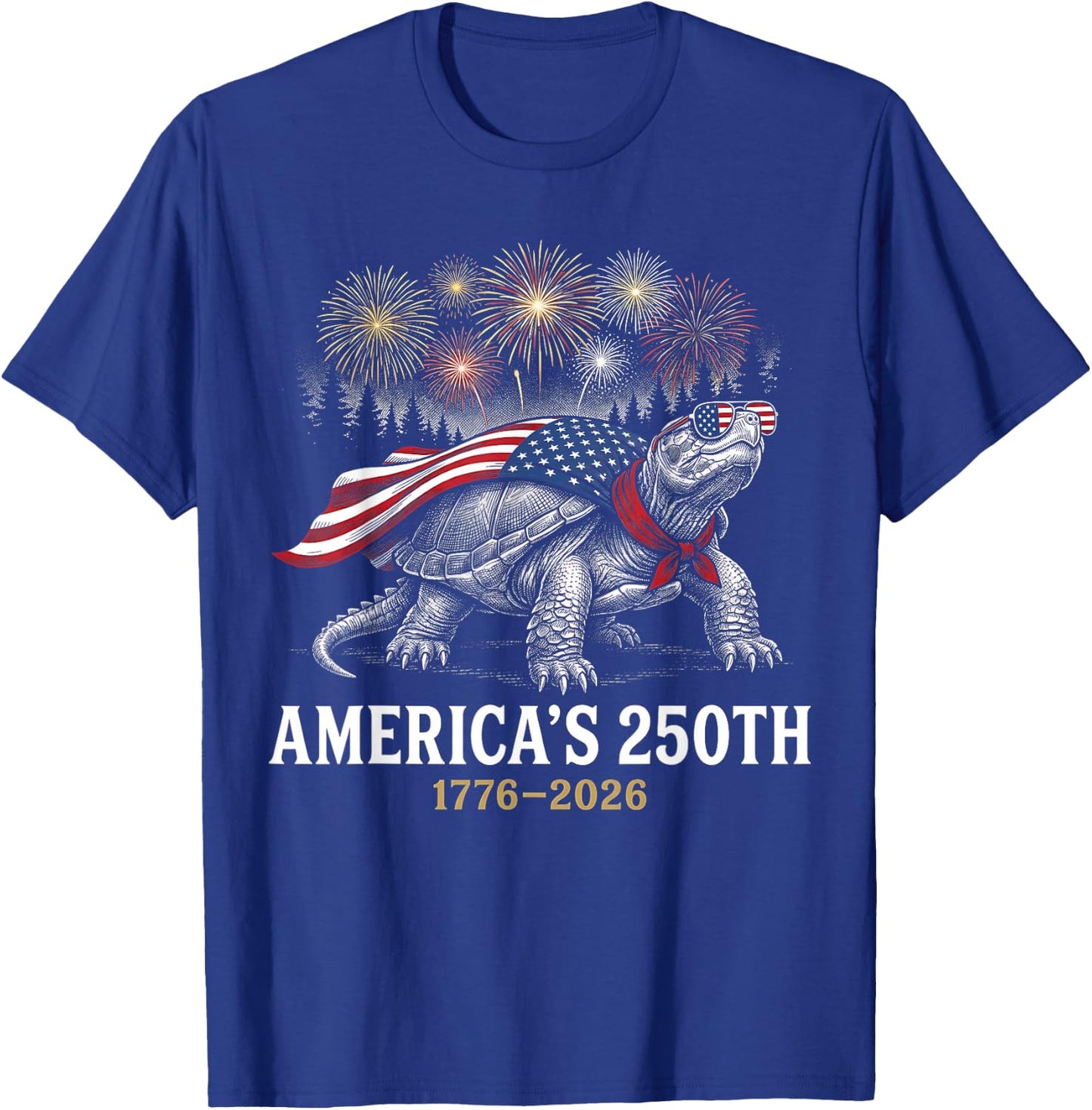 250 America Years 1776 2026 Turtle USA Flag 250th Birthday T-Shirt - T-Shirt | Royal