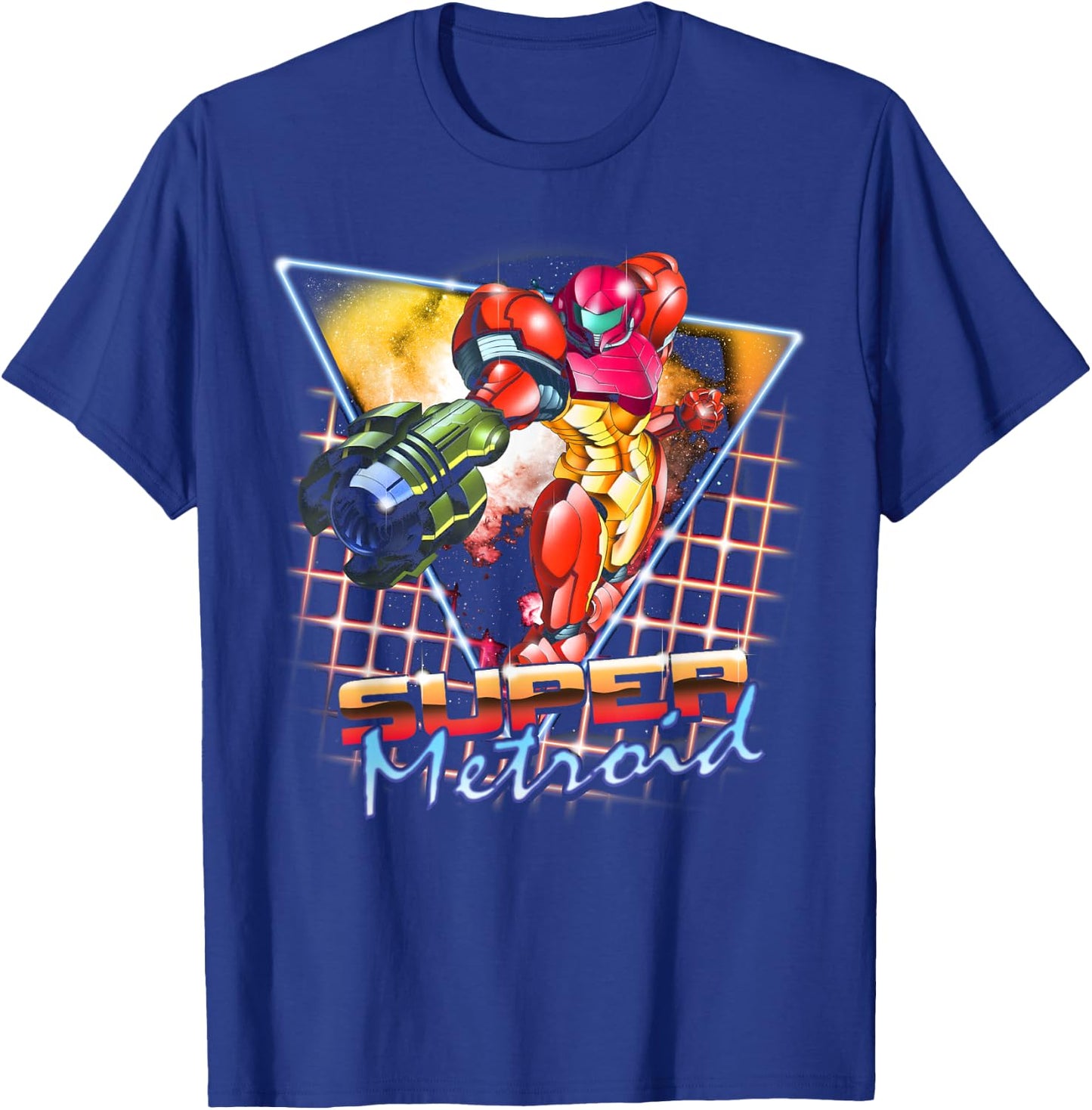 Nintendo Super Metroid Samus Grid Neon Chrome Poster T-Shirt - T-Shirt | Royal