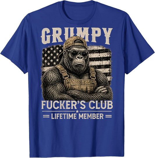 (ON Back) Grumpy Fuckers Club Lifetime Member Bigfoot Monkey T-Shirt - T-Shirt | Royal