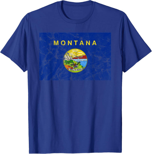 Montana Distressed Flag State Pride Vintage T-Shirt - T-Shirt | Royal