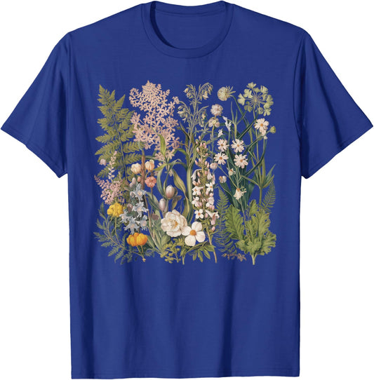 Floral Women Vintage Boho Wildflower Botanical Flower T-Shirt - T-Shirt | Royal