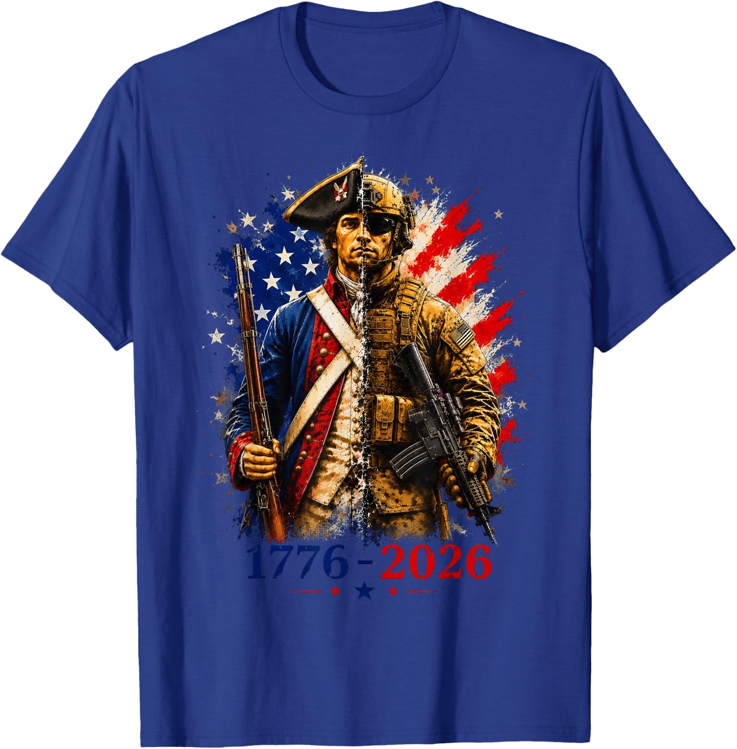 1776-2026 Patriotic Soldier 250th Anniversary America T-Shirt - T-Shirt | Royal