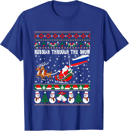 Russian Through The Snow Ugly Christmas Sweater T-Shirt - T-Shirt | Royal
