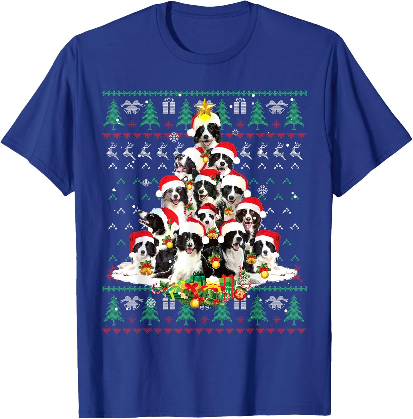 Border Collie Christmas Tree Santa Ugly Sweater Funny Dog T-Shirt - T-Shirt | Royal