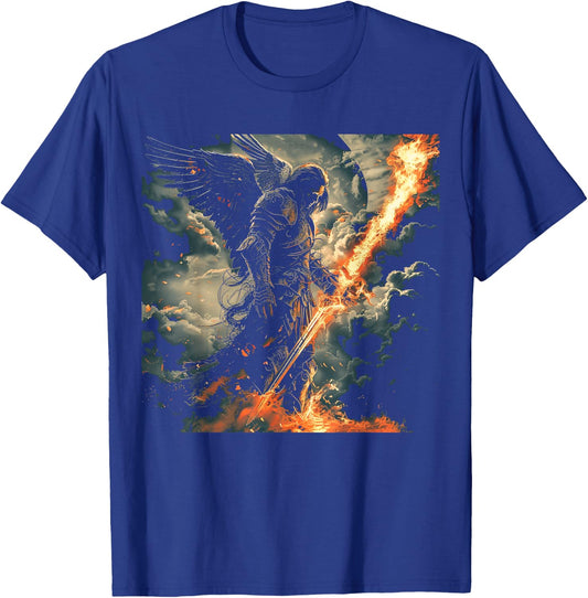 Archangel Michael Flaming Sword Epic Biblical Battle Art T-Shirt - T-Shirt | Royal