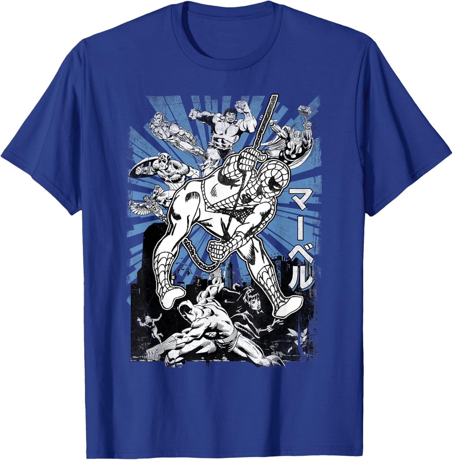 Marvel Avengers Kanji Group Shot Spider-Man Graphic T-Shirt - T-Shirt | Royal