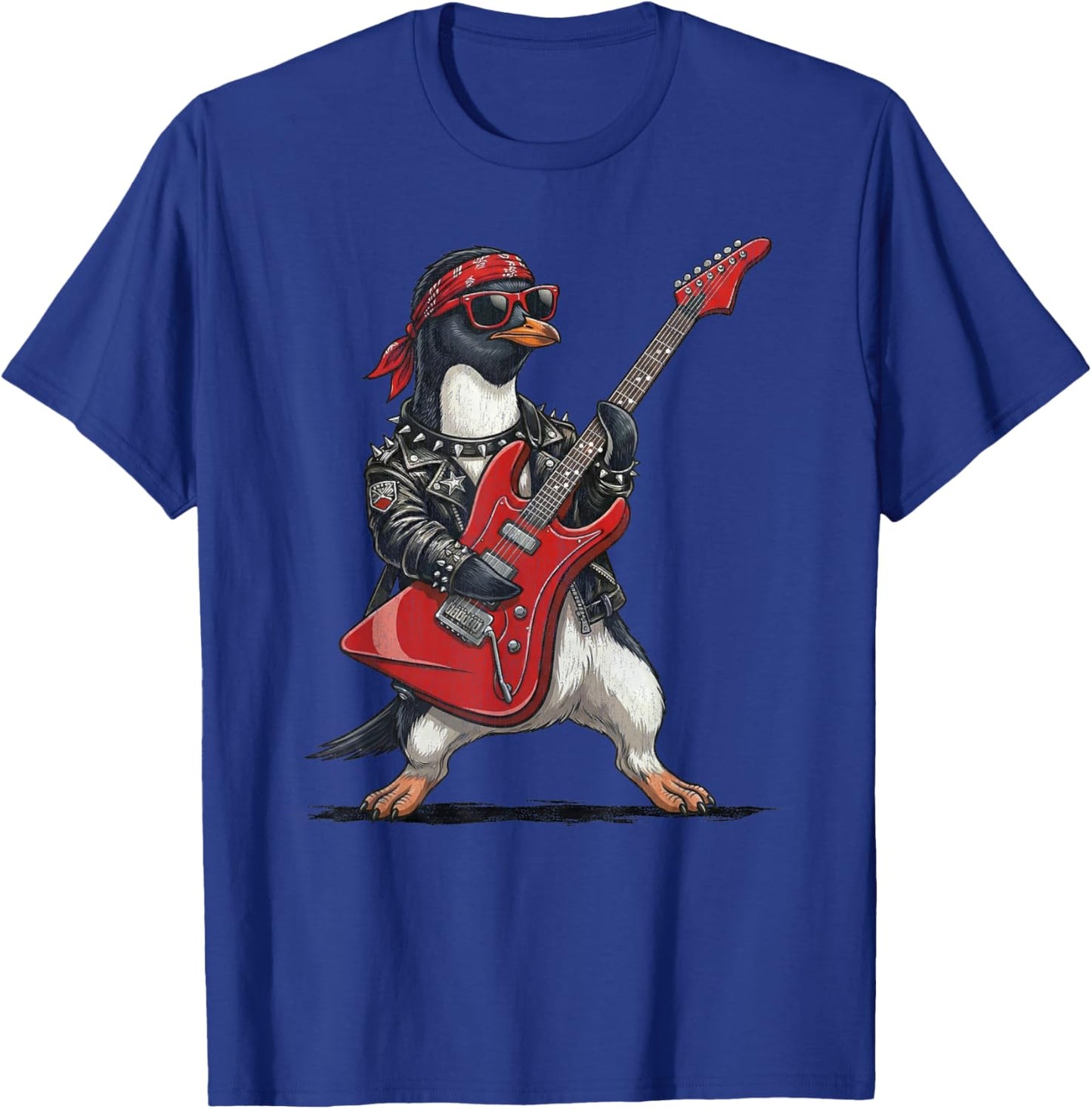 Funny Penguin Playing Red Electric Guitar Musician Rock Punk T-Shirt - T-Shirt | Royal