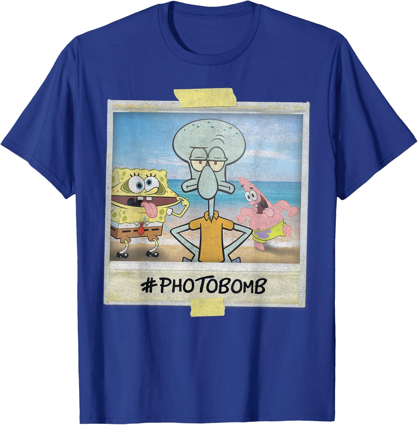 Nickelodeon Spongebob SquarePants Squidward Photobomb Black Adult Boys, -Youth Short Sleeve T-Shirt - T-Shirt | Royal