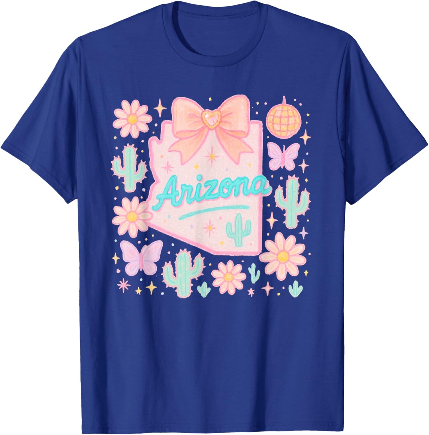 Arizona Preppy State Coquette Bow and Cactus Aesthetic T-Shirt - T-Shirt | Royal