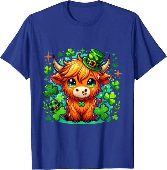 Cute Highland Cow St. Patrick's Day Design - Irish Festive T-Shirt - T-Shirt | Royal