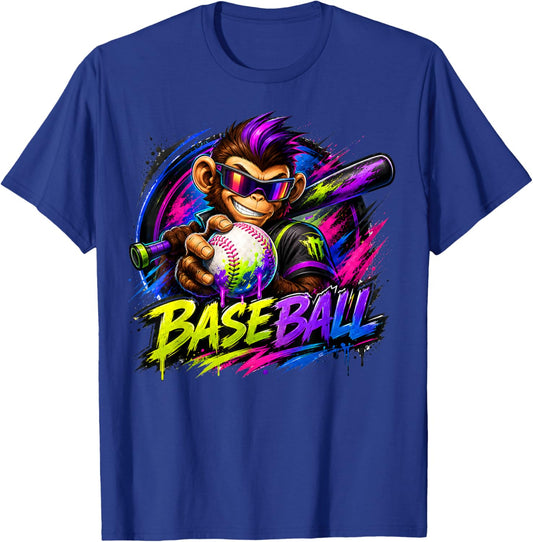 Monkey Funny Animals Baseball Ice Cream Drip Cool T-Shirt - T-Shirt | Royal