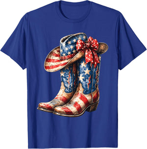 4th of July Cowgirl Boots Patriotic Women Girl T-Shirt - T-Shirt | Royal