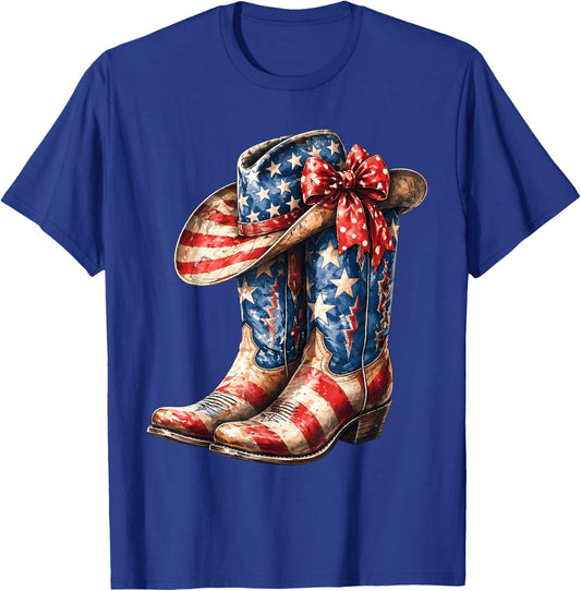 4th of July Cowgirl Boots Patriotic Women Girl T-Shirt - T-Shirt | Royal