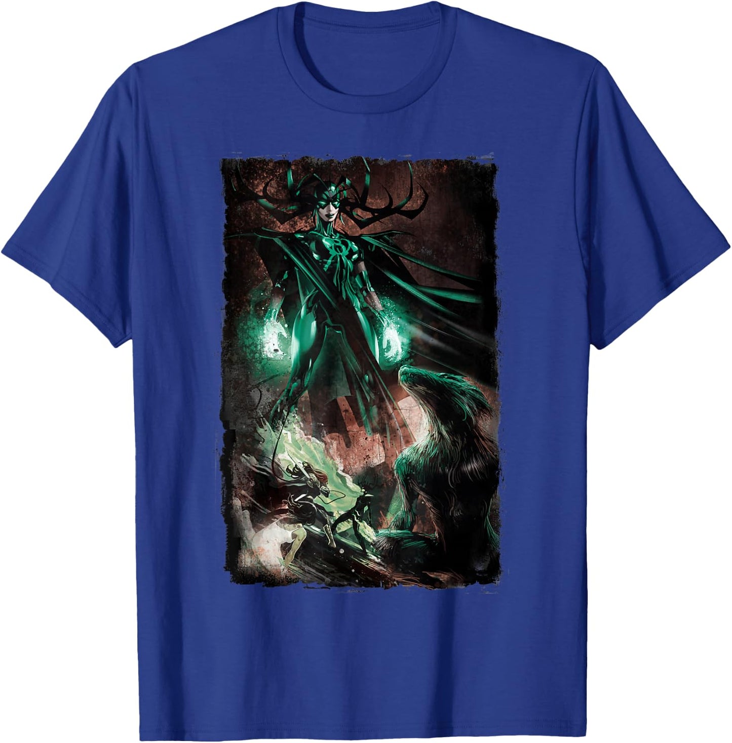 Marvel Hela Wolf Distressed Comic Graphic T-Shirt - T-Shirt | Royal