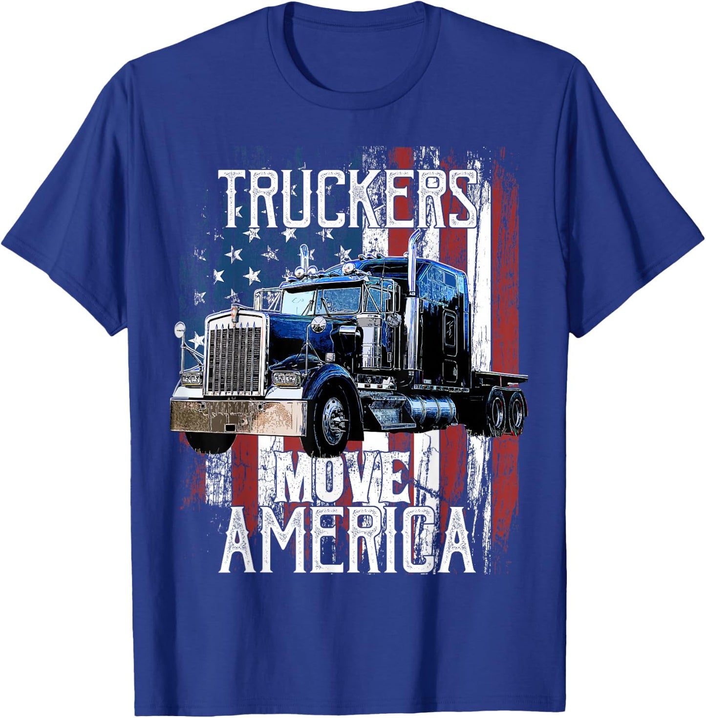 Trucker American Flag Truck Driver Shirt Truck Driver Gift T-Shirt - T-Shirt | Royal