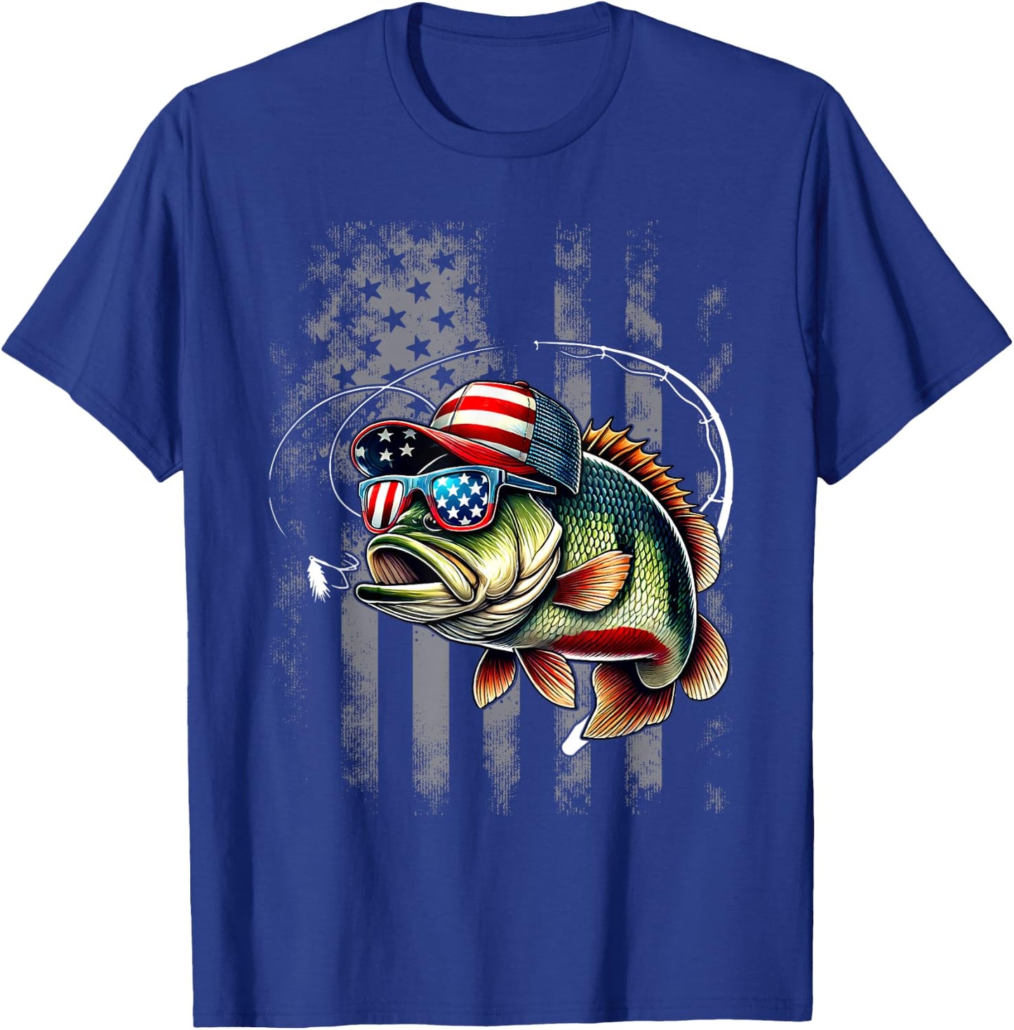 Funny Fishing & Fisherman American Flag T-Shirt - T-Shirt | Royal