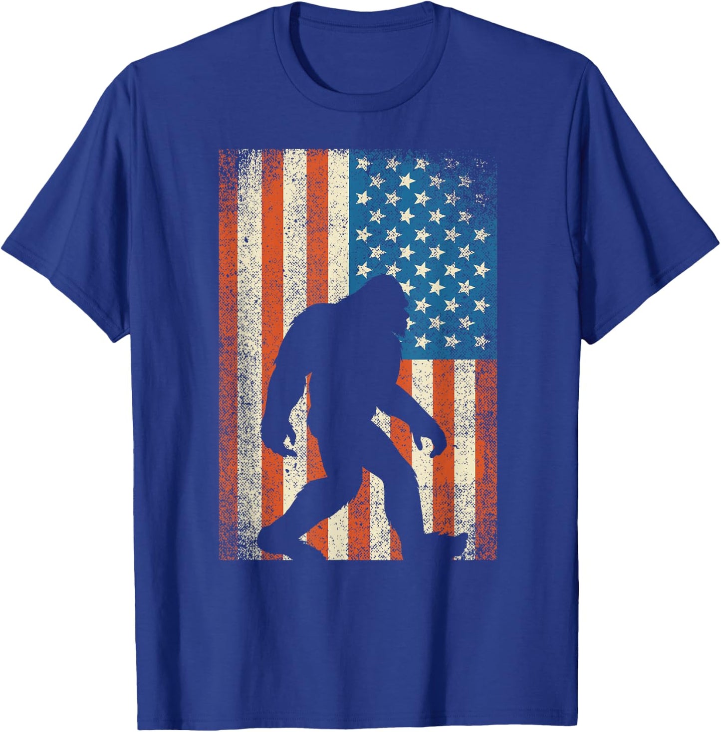 Bigfoot Sasquatch I Believe Patriot American Flag USA T-Shirt - T-Shirt | Royal