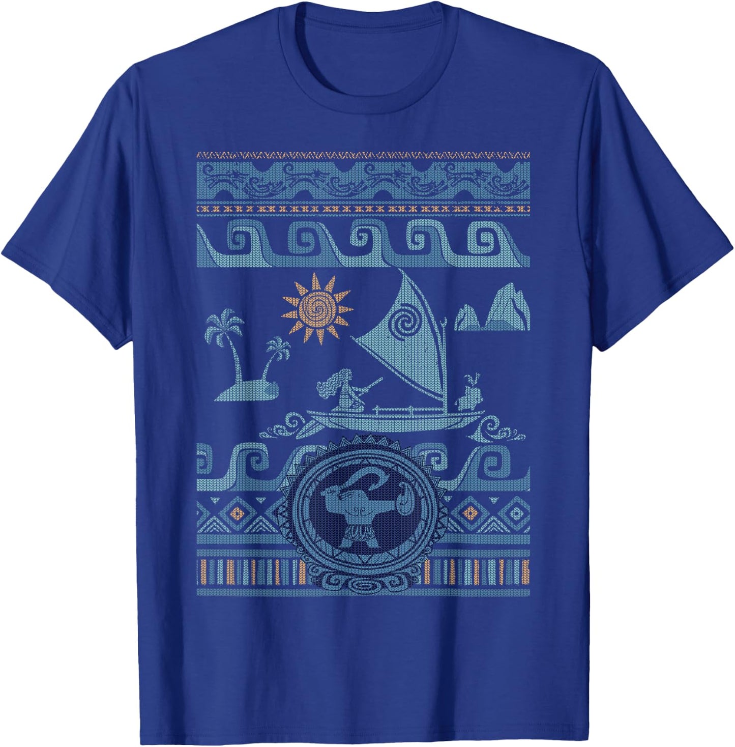Disney Moana Stitch Ocean Voyage Pattern Ugly Sweater Style T-Shirt - T-Shirt | Royal