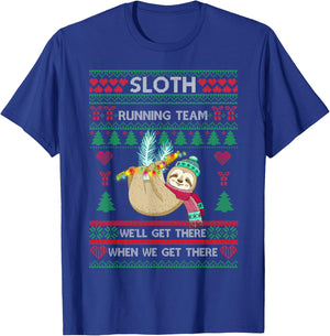 Sloth Running Team We'll Get There-Sloth Ugly Christmas T-Shirt - T-Shirt | Royal