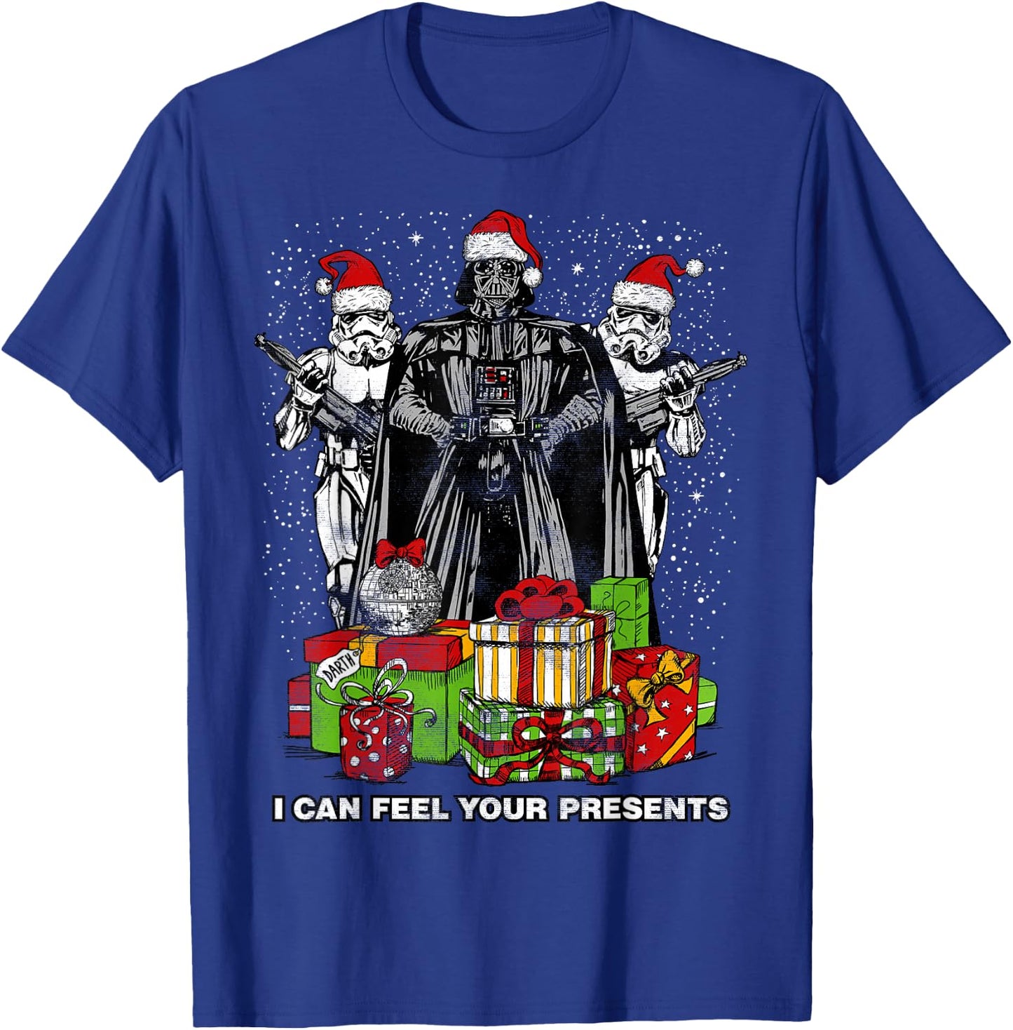 Star Wars Christmas Darth Vader Stormtroopers Feel Presents T-Shirt - T-Shirt | Royal
